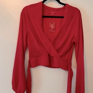 NWT Guess red long sleeve blouse with tie around waist
